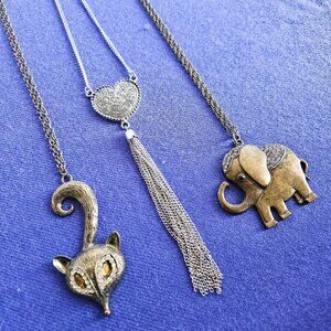 (3) Necklace Lot - Heart, Fox & Elephant